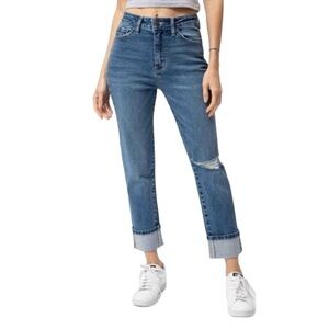 Nature Denim Mom High Rise Cuffed Blue Jeans Size 4